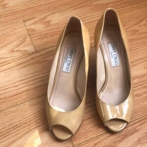 Jimmy Choo Patent Leather Pale Yellow Wedged Shoes 6.5